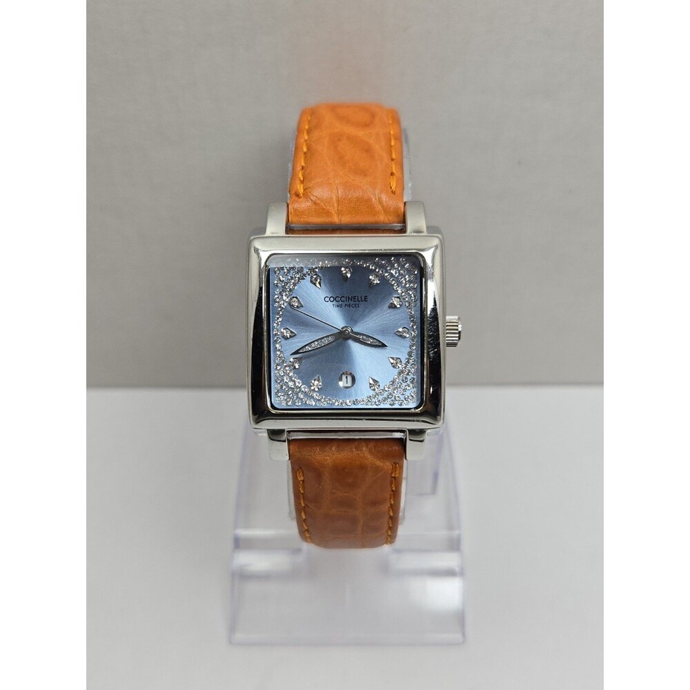 Womens Coccinelle Italian Designer Y2K Crystal Glam Square Watch New Battery